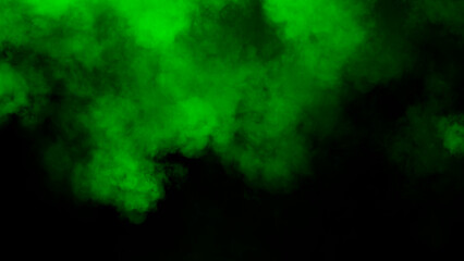 Abstract green misty fog on isolated black background. Smoke stage studio. Texture overlays. The concept of aromatherapy.