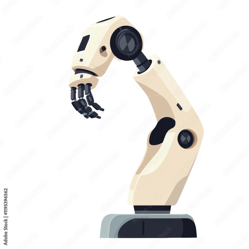 Poster the image shows a cream-colored robotic arm with a detailed hand design against a black background.