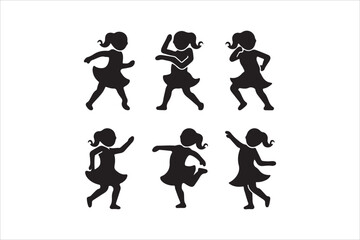 Dancing Girls Black Silhouette, Isolated, Vector Illustration