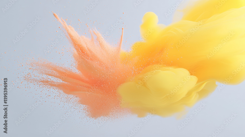 Poster vibrant yellow and orange paint splashes create dynamic abstract background