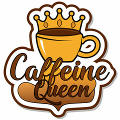 Sticker design of A crown resting on a coffee cup with a rich caramel drizzle.