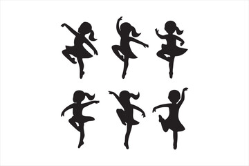 Dancing Girls Black Silhouette, Isolated, Vector Illustration 