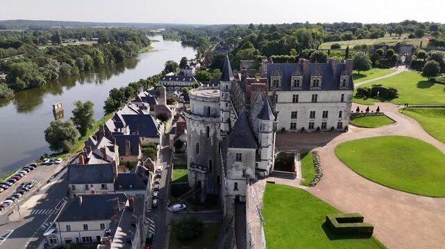 Drone shot of Chateau d'Amboise in Amboise, Loire Valley, France