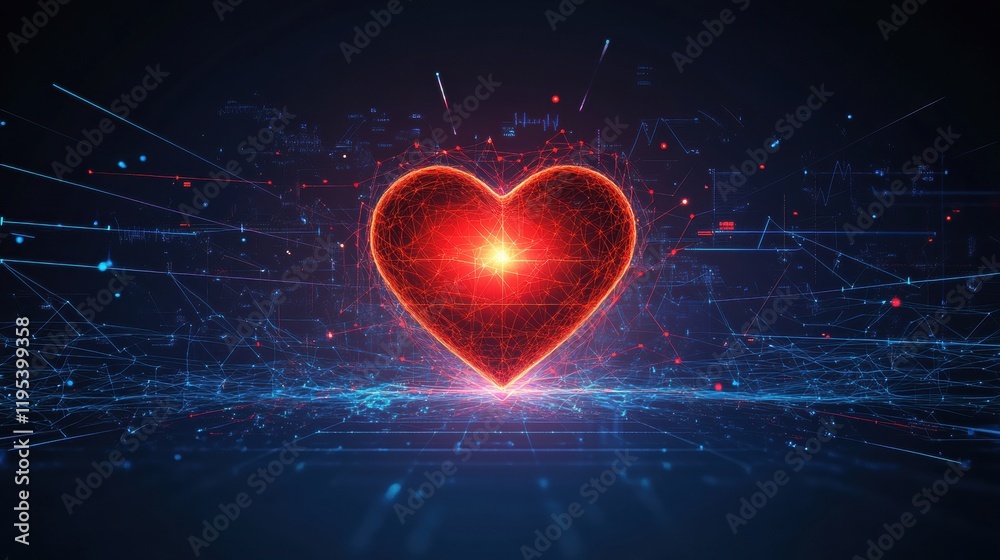Aufkleber glowing red heart with dynamic cardiogram illustrating love and vitality in a digital landscape. gen