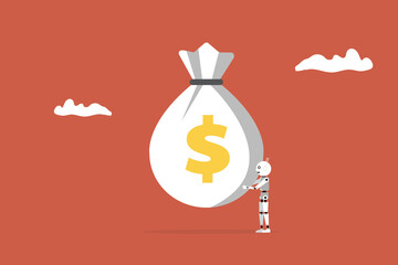 Robotic holding  money. concept of Wealth, Profit, Business investment or financial