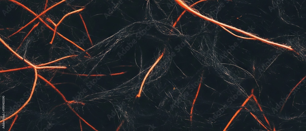 Poster Abstract image of orange and black fibers creating a textured visual effect
