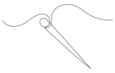 Needle icon line continuous drawing vector. One line Needle icon vector background. Sewing needle icon, Needle and thread, Heart sewing, greeting card, continuous line