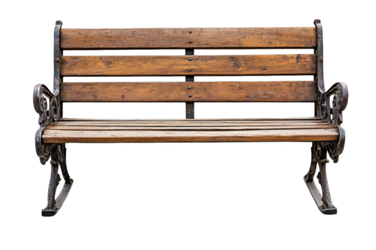 Vintage Wooden Bench with Decorative Metal Accents in a Colorful Background