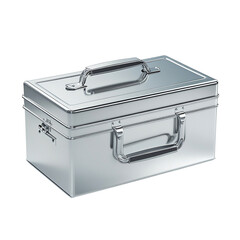 Metallic Storage Box: A Polished Steel Container with Sturdy Handles