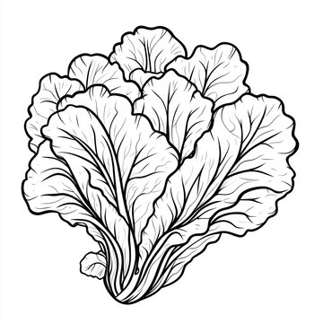 Simple line drawing of a ceberg Lettuce full body on a white background, 