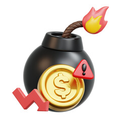 3d a digital illustration depicting a bomb, money, and a warning sign, symbolizing financial dangers and market volatility.