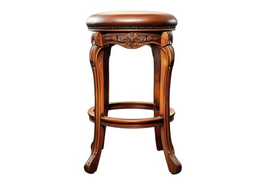 Elegant Wooden Bar Stool with Brown Leather Cushion for Home Decor