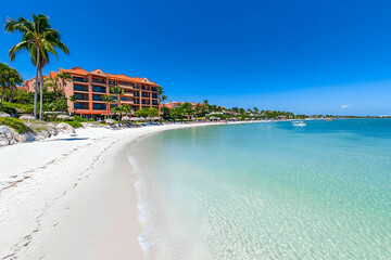 Obraz premium Beachfront Resort, Tropical Paradise Illustration