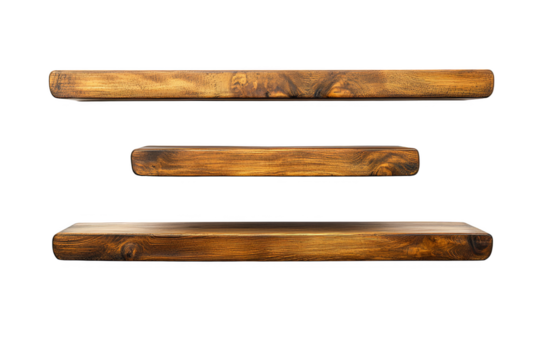 Three Wooden Shelves in Various Sizes Perfect for Home Decor and Storage