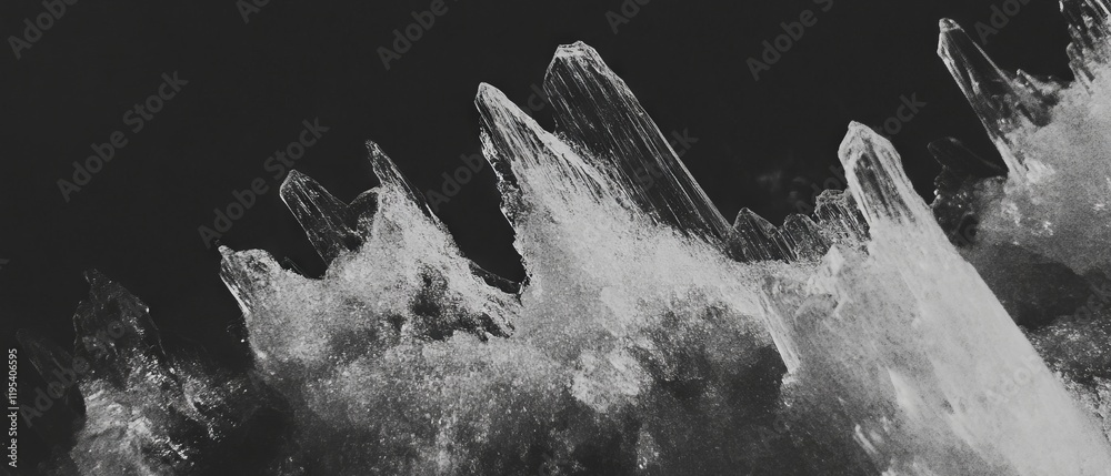 Poster unique ice formations create striking textures in a monochrome landscape