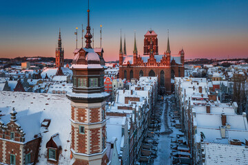 The Main Town of Gdansk at snowy morning. Poland