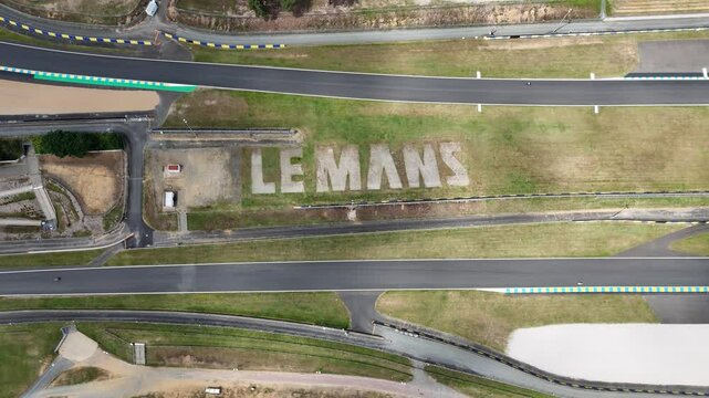 Top-down drone view of Circuit de la Sarthe in Le Mans, France