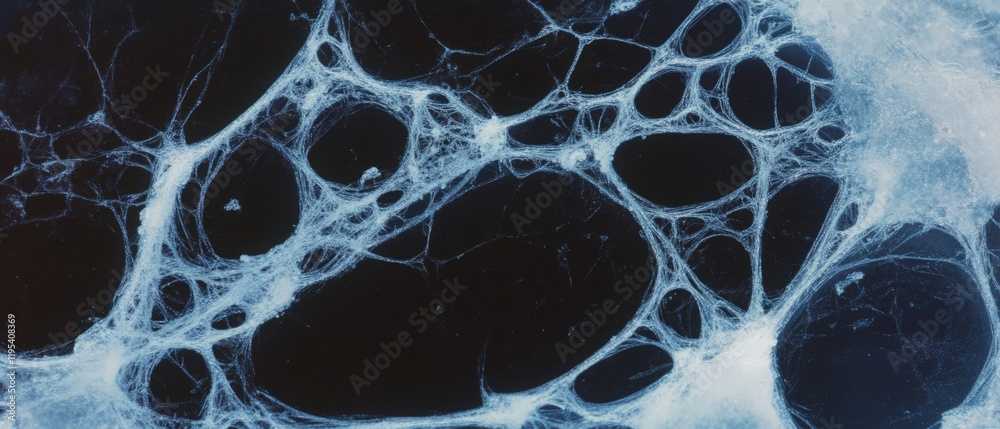 Fototapete Unique close-up view of a web of fine threads creating a complex pattern on a dark background
