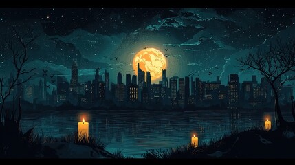 Earth Hour Awareness Design with Candlelit Cityscape