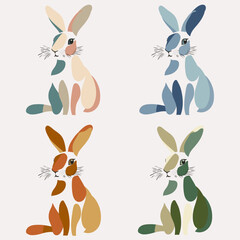 A set of watercolor bunnies in harmonious colors