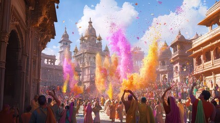 Vibrant Holi Festival Celebration with Colorful Powder
