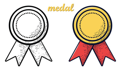 medal hand drawn engrave style vector art icon