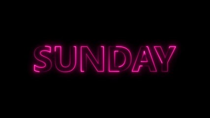 Glowing neon lines sunday text animation on black background. Seamless loop. Neon sunday neon sign animation. luxury sunday text animation