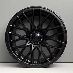 Obraz premium Sleek Black Alloy Wheel: A Showcase of Automotive Design