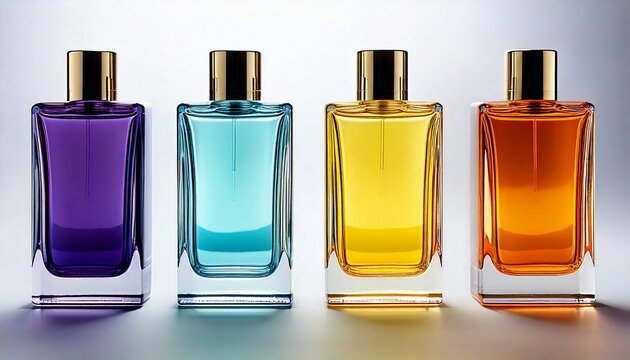 Luxury perfume bottles with colorful gradients and sleek design