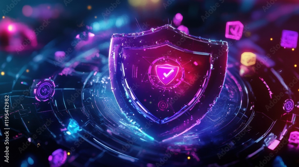 Aufkleber shield displays powerful protection against harmful microbes in a futuristic digital environment. ge