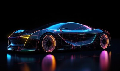 Red sports car on black background