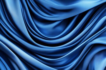 Luxurious royal blue satin fabric elegantly draped, creating a captivating texture and rich color.