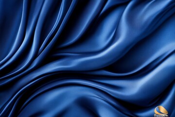 Fototapeta premium Deep blue satin fabric with elegant folds and rich texture. Luxurious and sophisticated, perfect for backgrounds or design elements.