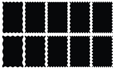 Zig zag Wavy Edge Rectangle Shapes Set. Tags, labels, stamps, crackers, coupons rectangle boxes with curvy, wiggly, Rectangle shape frame with zigzag edge. vector illustration.