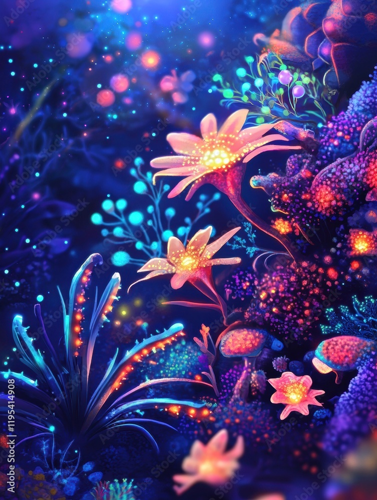 Fototapete discover a vibrant microscopic ecosystem teeming with friendly microbes and colorful flora in a fant