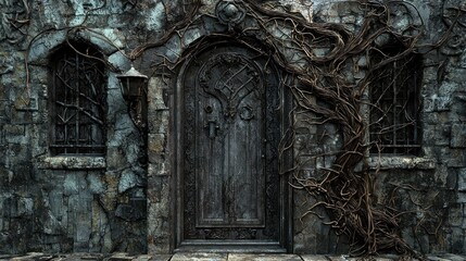 Fototapeta premium Enigmatic Ancient Doorway: A Gothic Masterpiece