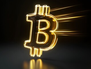 Golden Bitcoin Digital Currency Concept - Futuristic Finance, Cryptocurrency Coins, Blockchain Tech Symbol