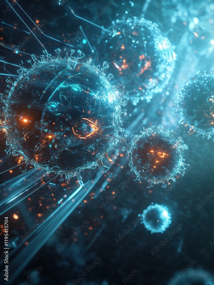 Poster visualization of antibodies targeting pathogens in a dynamic biological interaction. generative ai