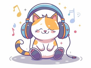 cute kitten illustration kawai design. flat cute cat illustration with pastel background. t-shirt design for cat lovers. artwork copy space