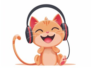 Fototapeta premium cute kitten illustration kawai design. flat cute cat illustration with pastel background. t-shirt design for cat lovers. artwork copy space