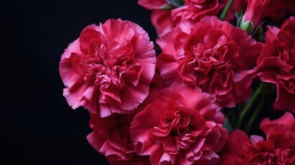 Obraz premium Vibrant pink carnations in bloom against dark background