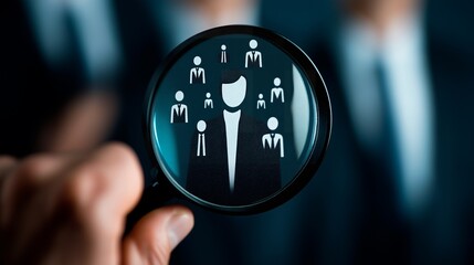 businessman touching an icon of social media icons, looking at people