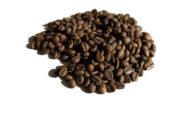Creative Arrangement of Freshly Roasted Coffee Beans Formed into the Shape of a Coffee Bean with Transparent Background, Perfect for Coffee-Themed Designs and Marketing Materials.