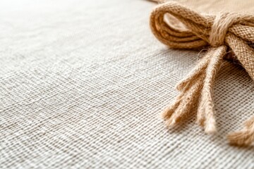 Close-up of a beige woven fabric with a textured tan rope.