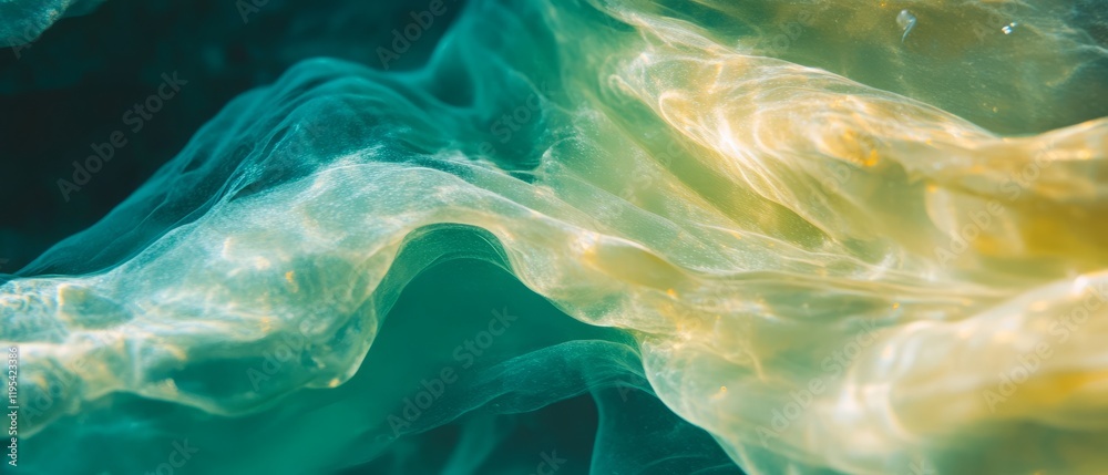 Poster abstract patterns of swirling turquoise and gold in ocean water with sunlight filtering through the 