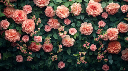 Many Pink Roses Growing in the Garden with Lush Fern Flowers and Stunning Rose Backgrounds for Decorative Floral Inspiration Generative AI