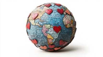 A globe encircled with hearts displayed on a white background symbolizing diversity, commitment, and universal love