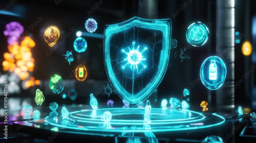 Leinwandbilder innovative shield design deflecting microbes in a futuristic lab environment during a high tech safe