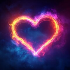 A glowing neon heart in vibrant colors, perfect for modern romantic or artistic concepts.