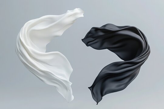 Contrasting White and Black Fabric Drape Against a Gray Background